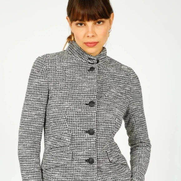 rag & bone Navy Cream Tweed Blazer Jacket | Textured Cotton Blend | Size 6 - Picture 4 of 11